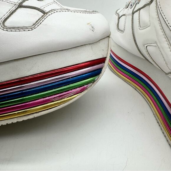 White & Metallic Rainbow Platform Lace Up Sneaker - Festival Pride Colorful Art - Picture 10 of 14